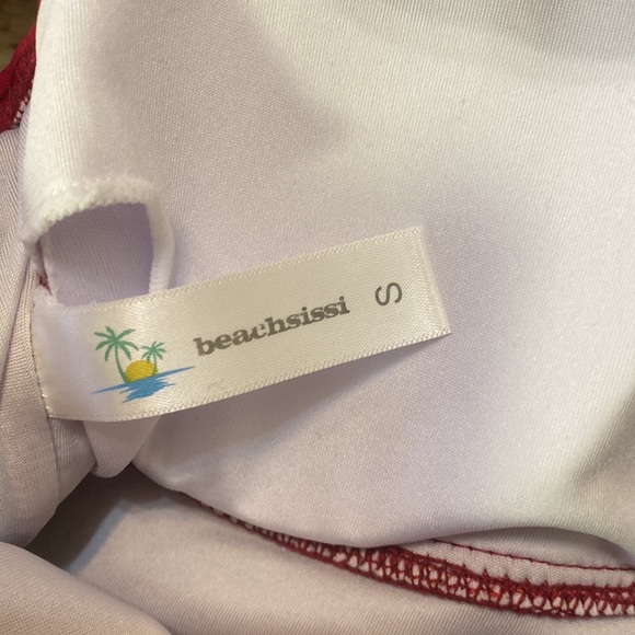 NWT BEACHSISSI S wine colored high cut one piece swimsuit with ruffle - Picture 2 of 6